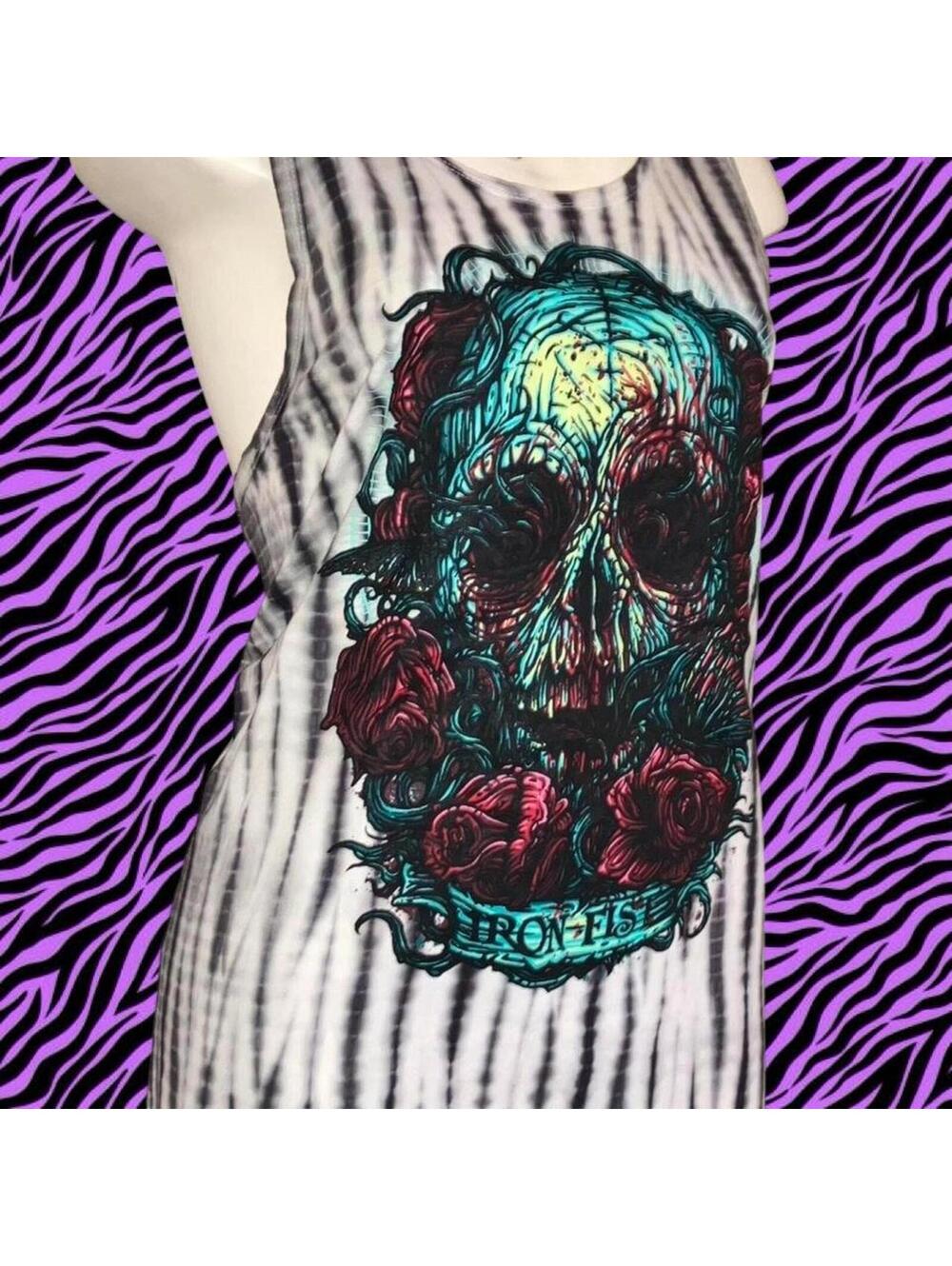 Tie-dye zebra stripes with skull and roses